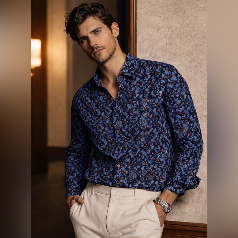 🍃NWOT! Artefact Blue Botanical Print Button Down Shirt